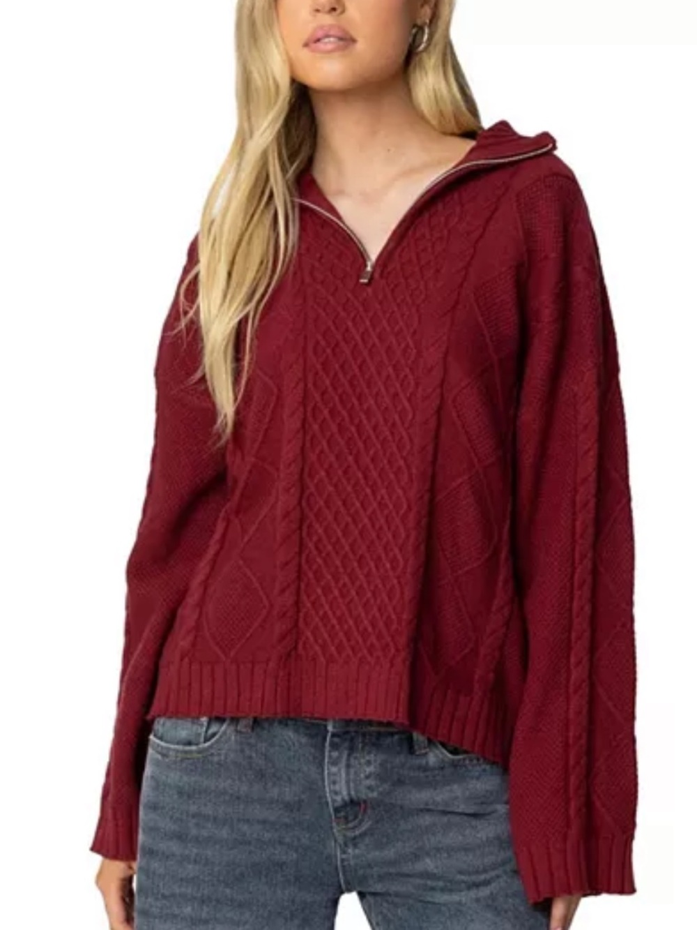 Edikted NWOT Oversized Quarter Zip Cable Knit Sweater